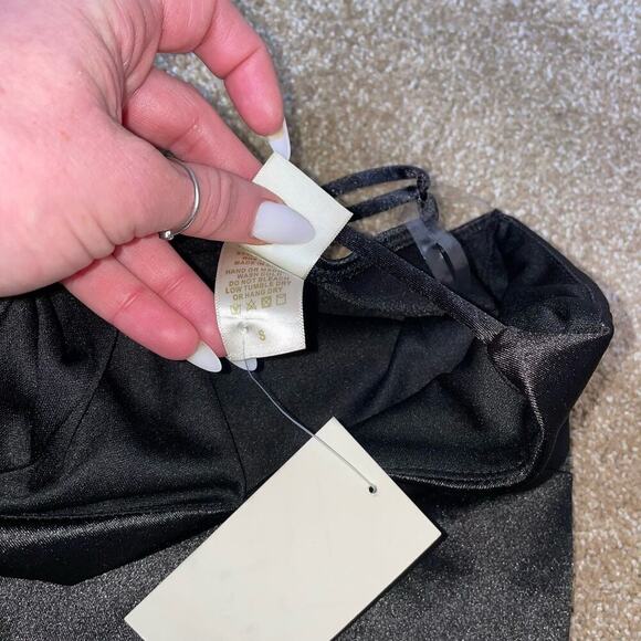 E.L.H. Studio black dress mini V-neck Satin V-neck beaded edge mini body-con SM - Picture 6 of 12